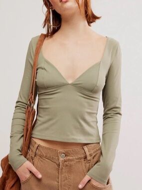 Free People Laurel Oak V-Neck Long Sleeve Crop Top